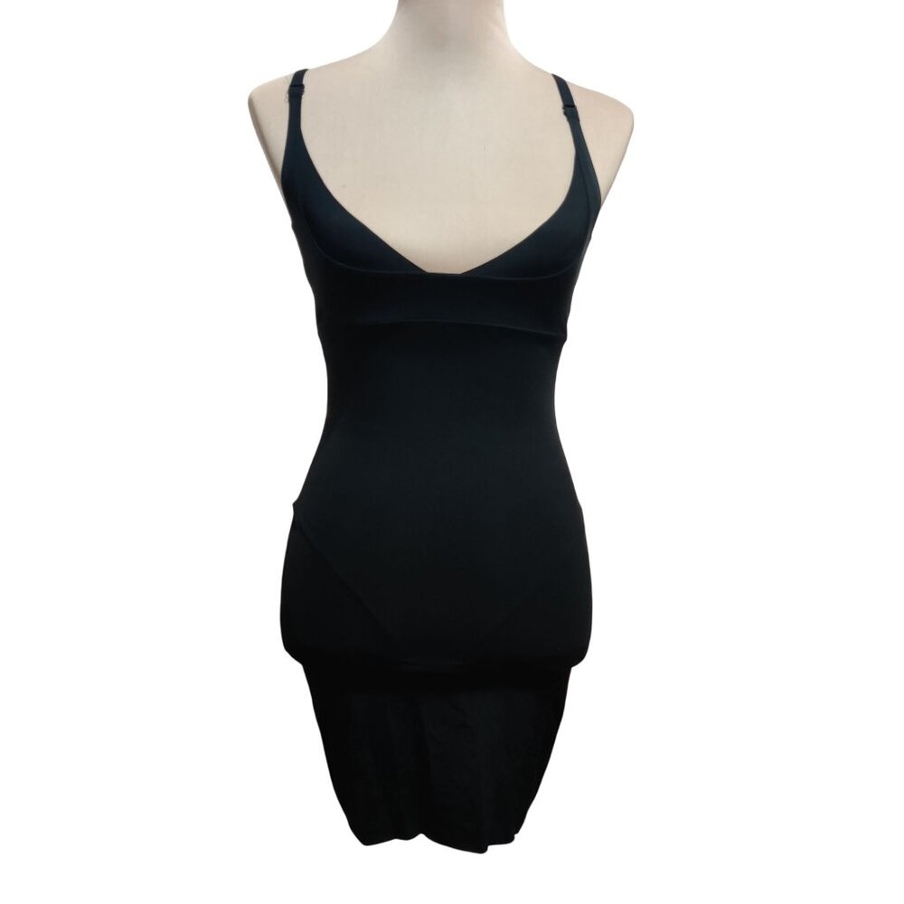 Flexees M womens shapewear slip black firm control bodysuit hook gusset 83053